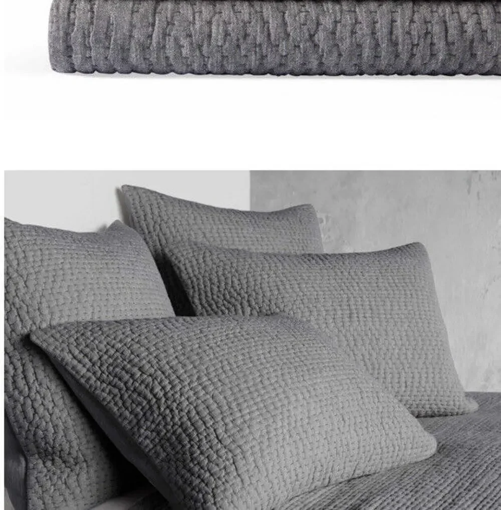 Arhaus Pickstitch Gray Quilted Pillow Sham 1 SHAM ONLY